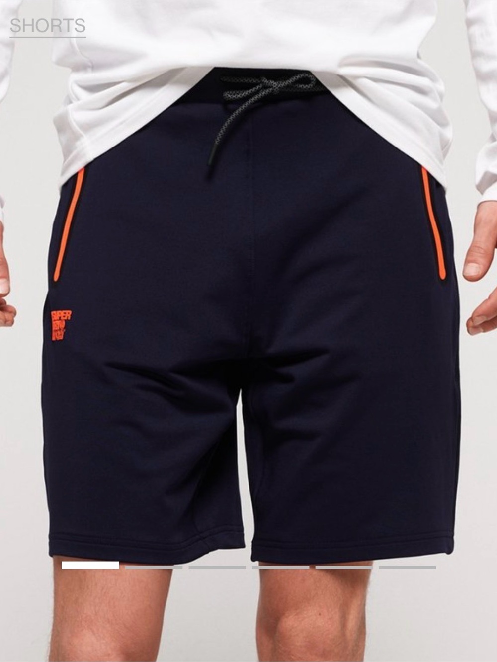 Super Dry Sport Shorts Polyester Mens M Navy Orange Elastic Waistband MS3026AR